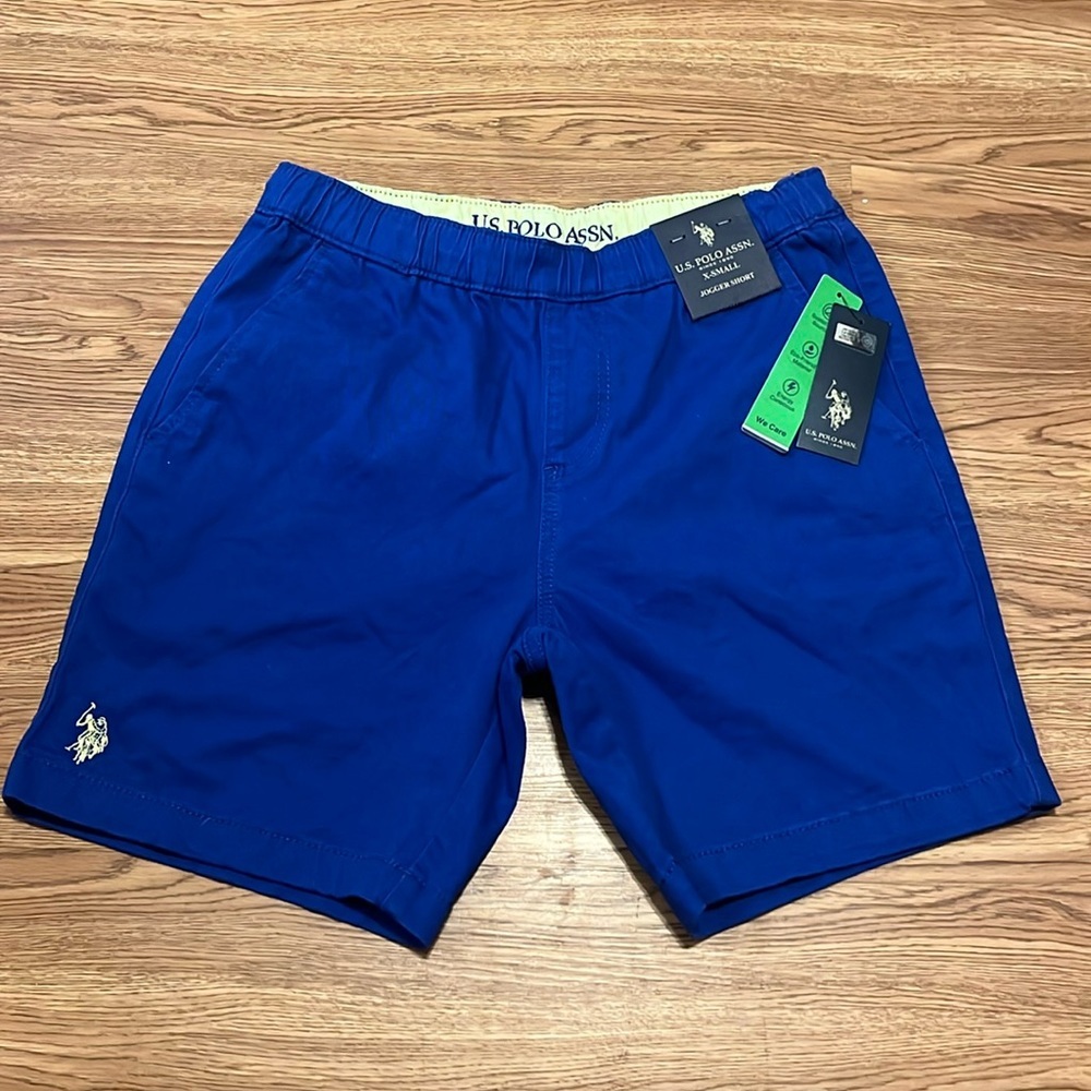 U.S. POLO ASSN Men's stretch jogging shorts blue/yellow XS Extra Small